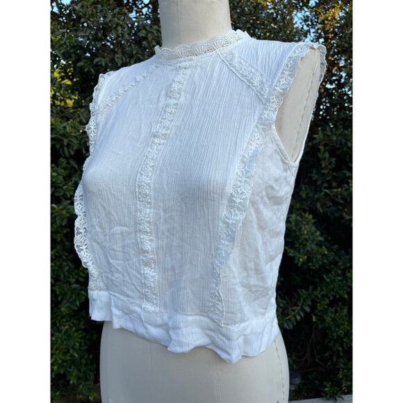 Self Esteem Cream Ivory Lace Boho Rayon Crepe Crop Tank Large - Picture 2 of 7